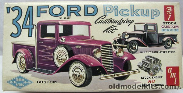 AMT 1/25 1934 Ford Pickup Customizing Kit - Stock / Custom / Service (Wrecker) - Trophy Series, 2134-150 plastic model kit